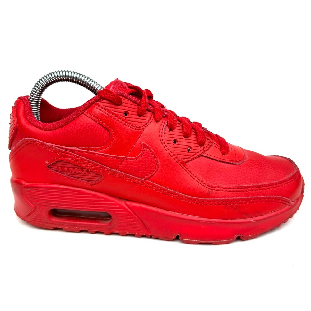Nike Air Max 90 Leather GS University Triple Red Shoes 5Y Women's 6.5 DC2002-600